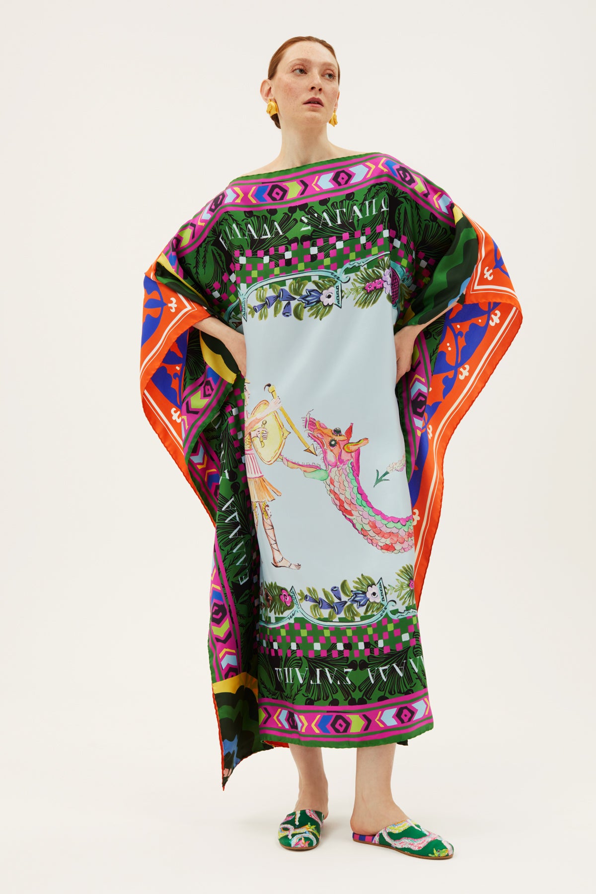 Benaki Kaftan Orange/Green