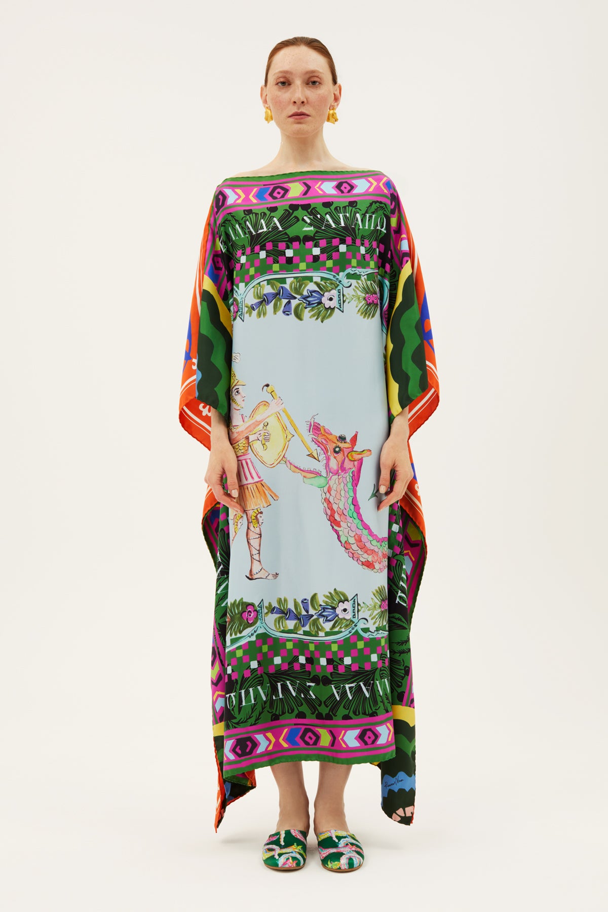 Benaki Kaftan Orange/Green