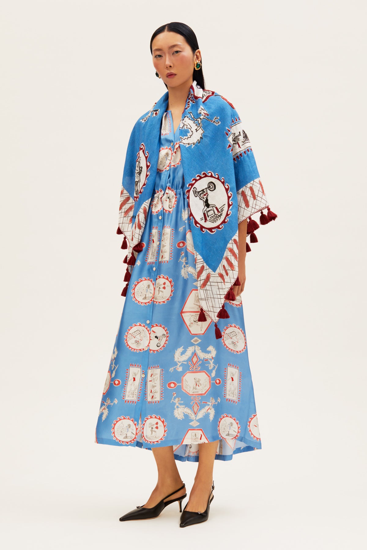 Tependris Embroidered Linen Scarf Olympic Blue