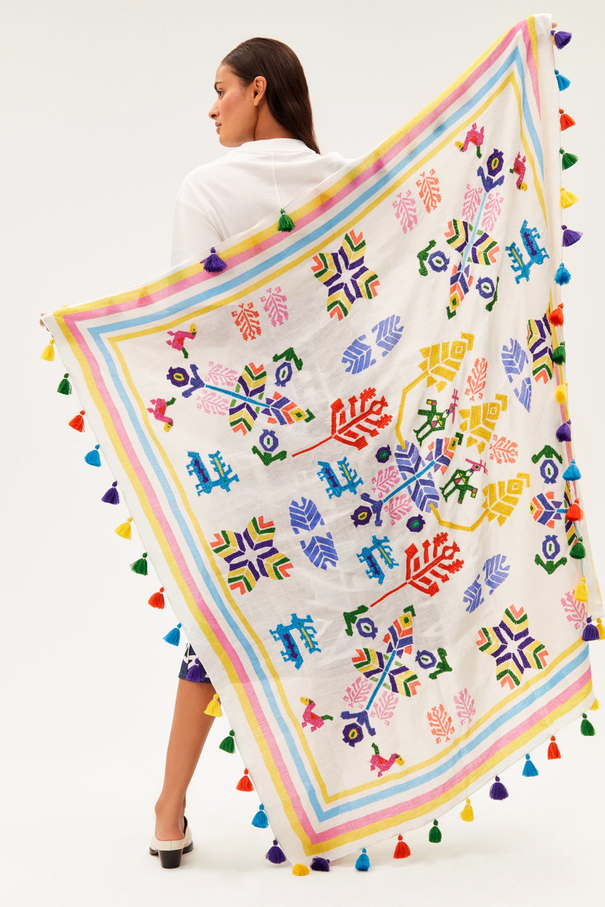 Kilimi Embroidered Linen Scarf Square