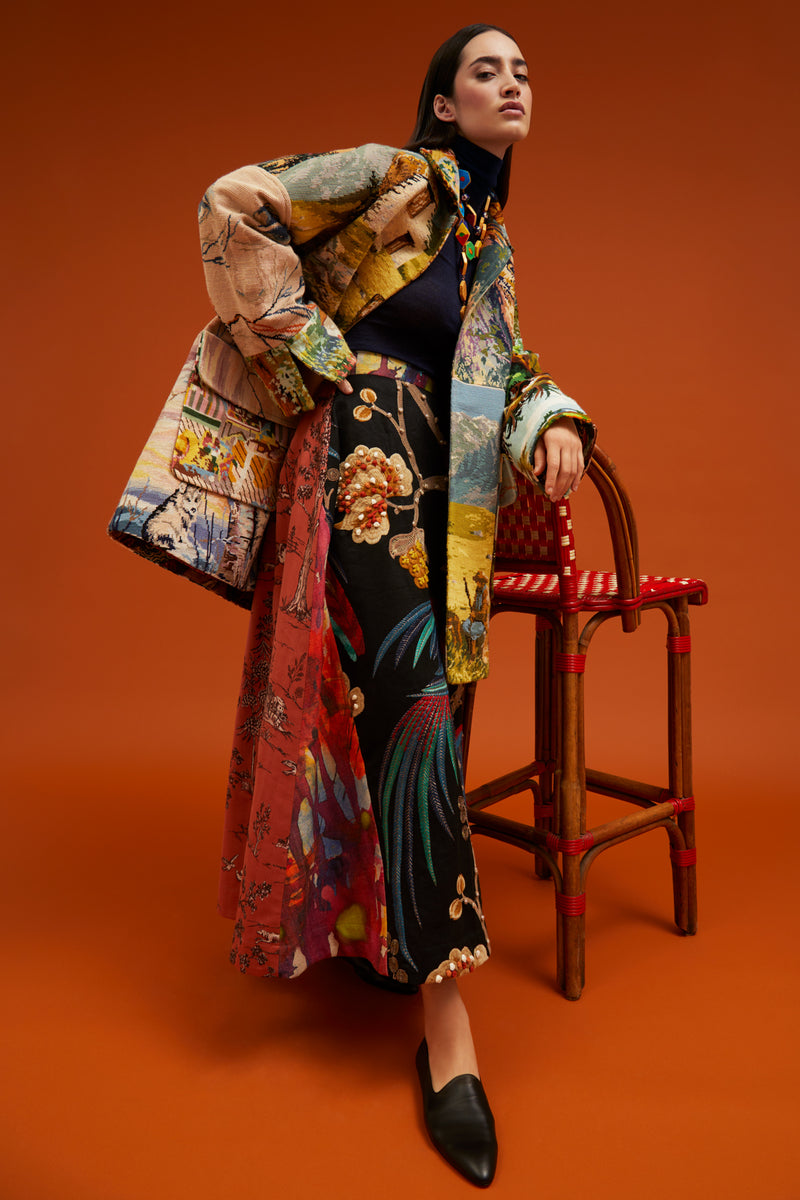 One-of-a-kind Long Skirt With Tucks Embroidery