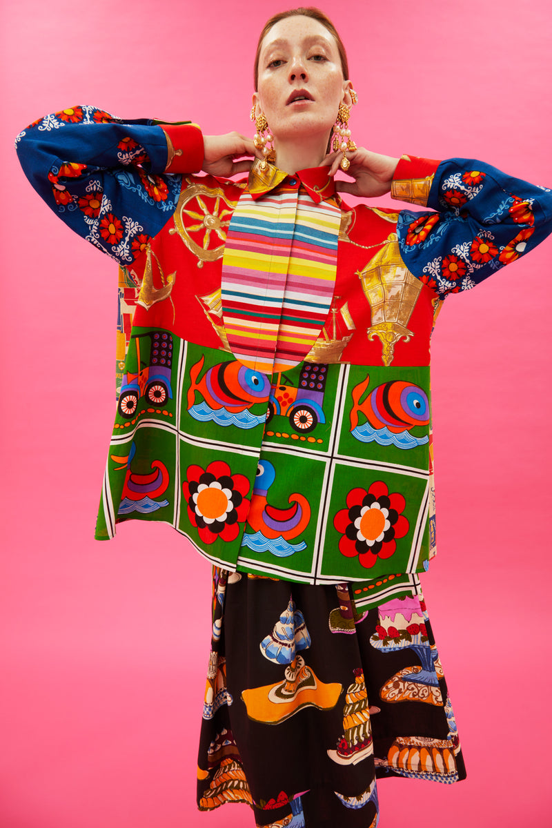One-of-a-kind Plastron Blouse Cotton