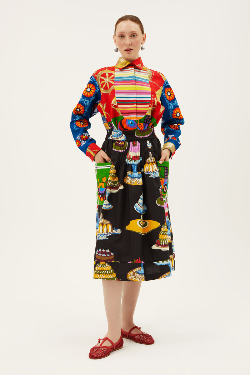 One-of-a-kind Skirt with Tucks Cotton