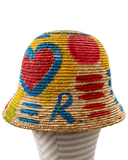 One-of-a-kind Straw Bucket Hat Hand Painted