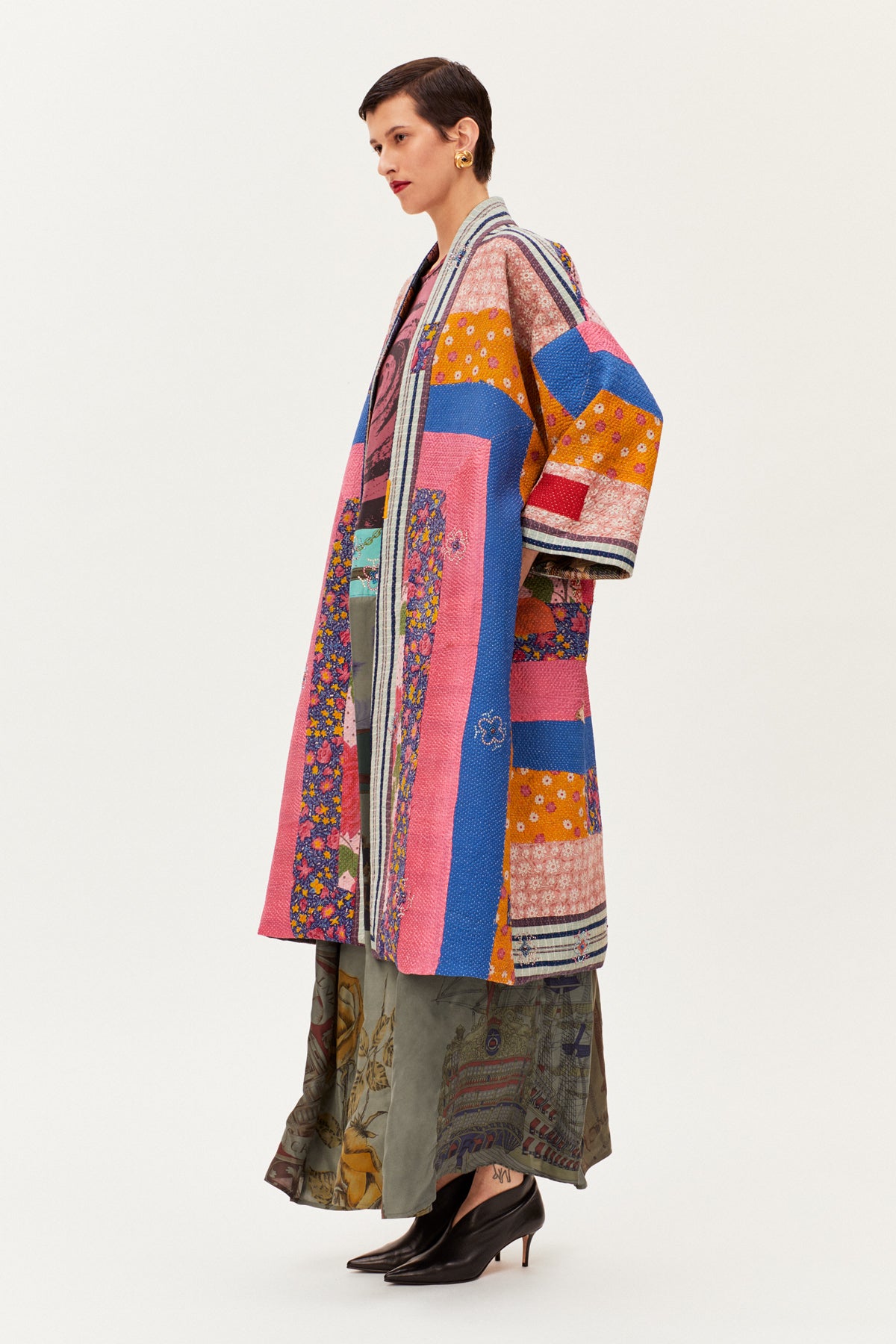 One-of-a-kind Coat Classic Reversible Kantha Embellished with Swarovski® Crsytals